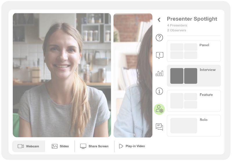 An image that displays the Presenter Spotlight screen view options in BrightTALK's webinar platform
